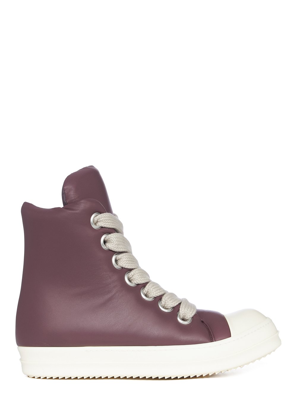 RICK OWENS FW23 LUXOR JUMBO LACE PADDED SNEAKERS IN AMETHYST AND MILK PEACHED LAMBSKIN RICK OWENS FW23 LUXOR JUMBO LACE PADDED SNEAKERS IN AMETHYST AND MILK PEACHED LAMBSKIN