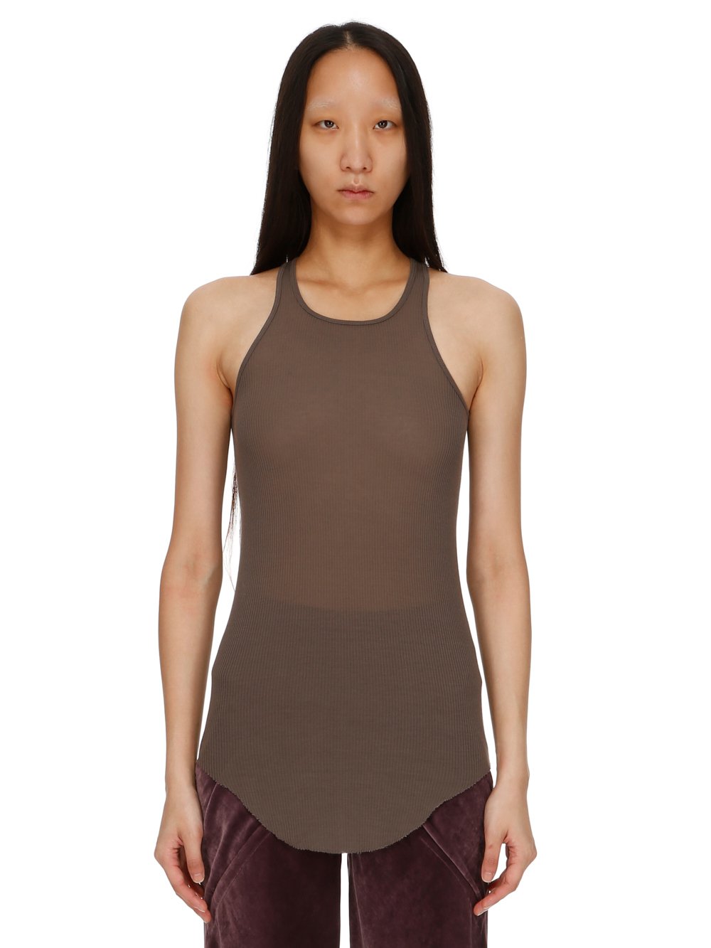 RICK OWENS FW23 LUXOR BASIC RIB TANK IN DUST GREY VISCOSE SILK RIB JERSEY