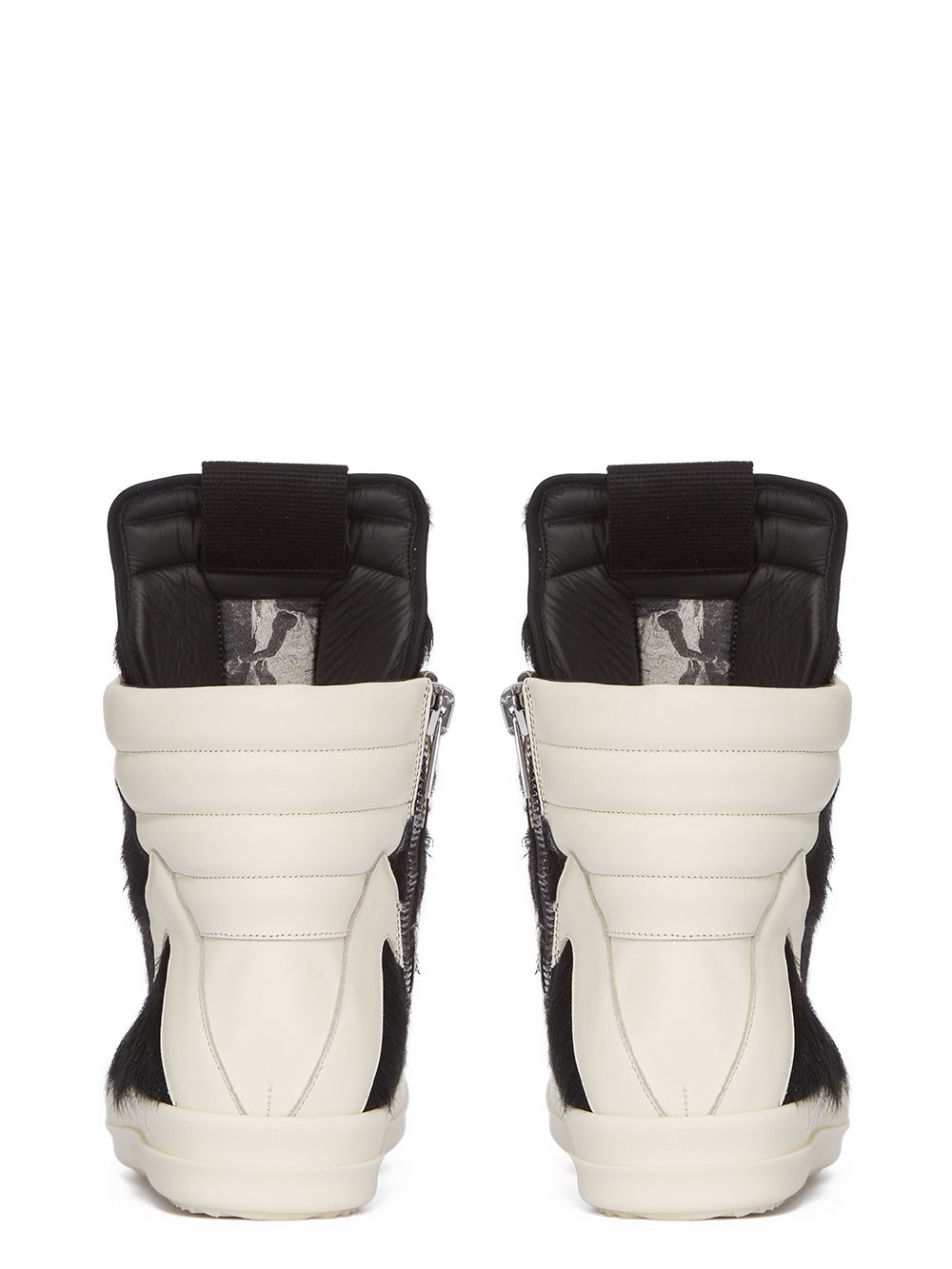 RICK OWENS FW23 LUXOR GEOBASKET IN BLACK AND MILK LONG HAIR PONY AND FULL GRAIN CALF LEATHER 