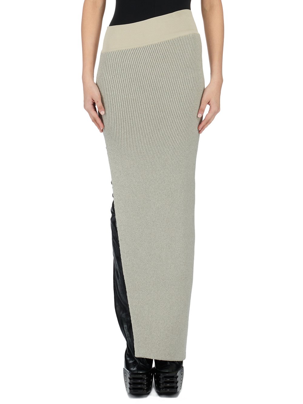 RICK OWENS FW23 RUNWAY LUXOR KNIT EDFU SKIRT ANKLE IN HEAVY RIB RECYCLED CASHMERE