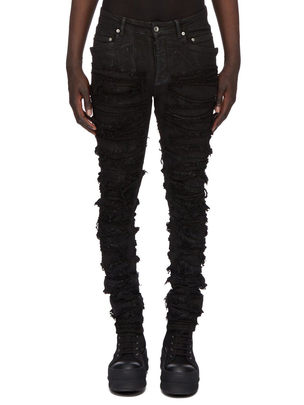 DRKSHDW FW23 LUXOR TYRONE CUT IN BLACK FOIL SLASH STRETCH DENIM