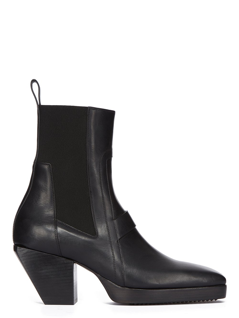 RICK OWENS FW23 LUXOR HEELED SLIVER IN BLACK GROPPONE COW LEATHER