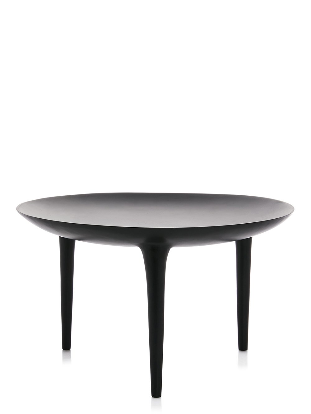 RICK OWENS BRAZIER IN BLACK BRONZE IS A ROUND SHAPED THREE LEGGED TABLE WITH POLISHED SURFACE.