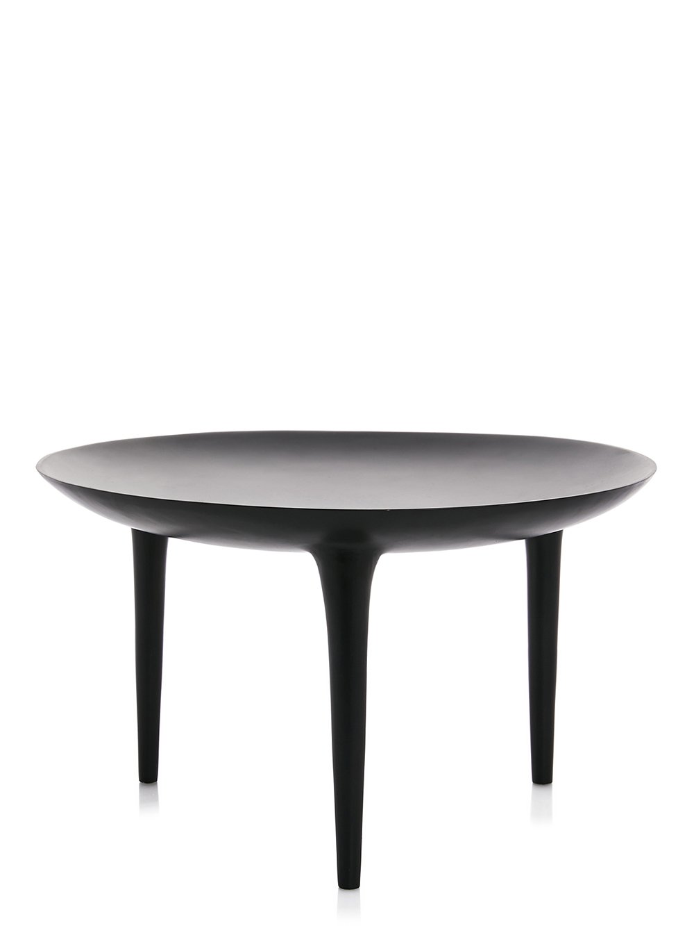 RICK OWENS BRAZIER IN BLACK BRONZE IS A ROUND SHAPED THREE LEGGED TABLE WITH POLISHED SURFACE.