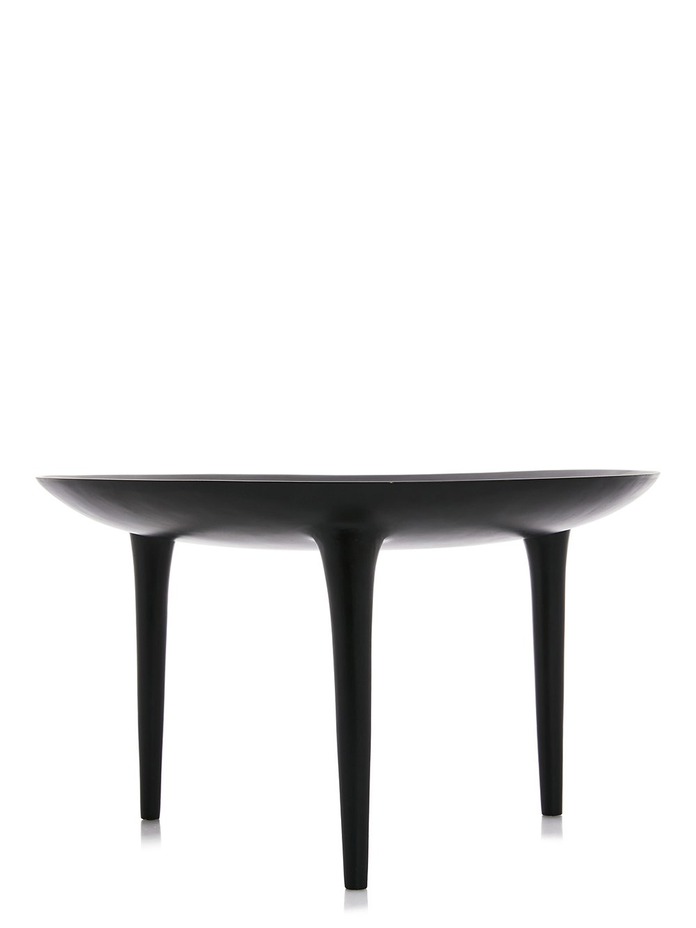 RICK OWENS BRAZIER IN BLACK BRONZE IS A ROUND SHAPED THREE LEGGED TABLE WITH POLISHED SURFACE.