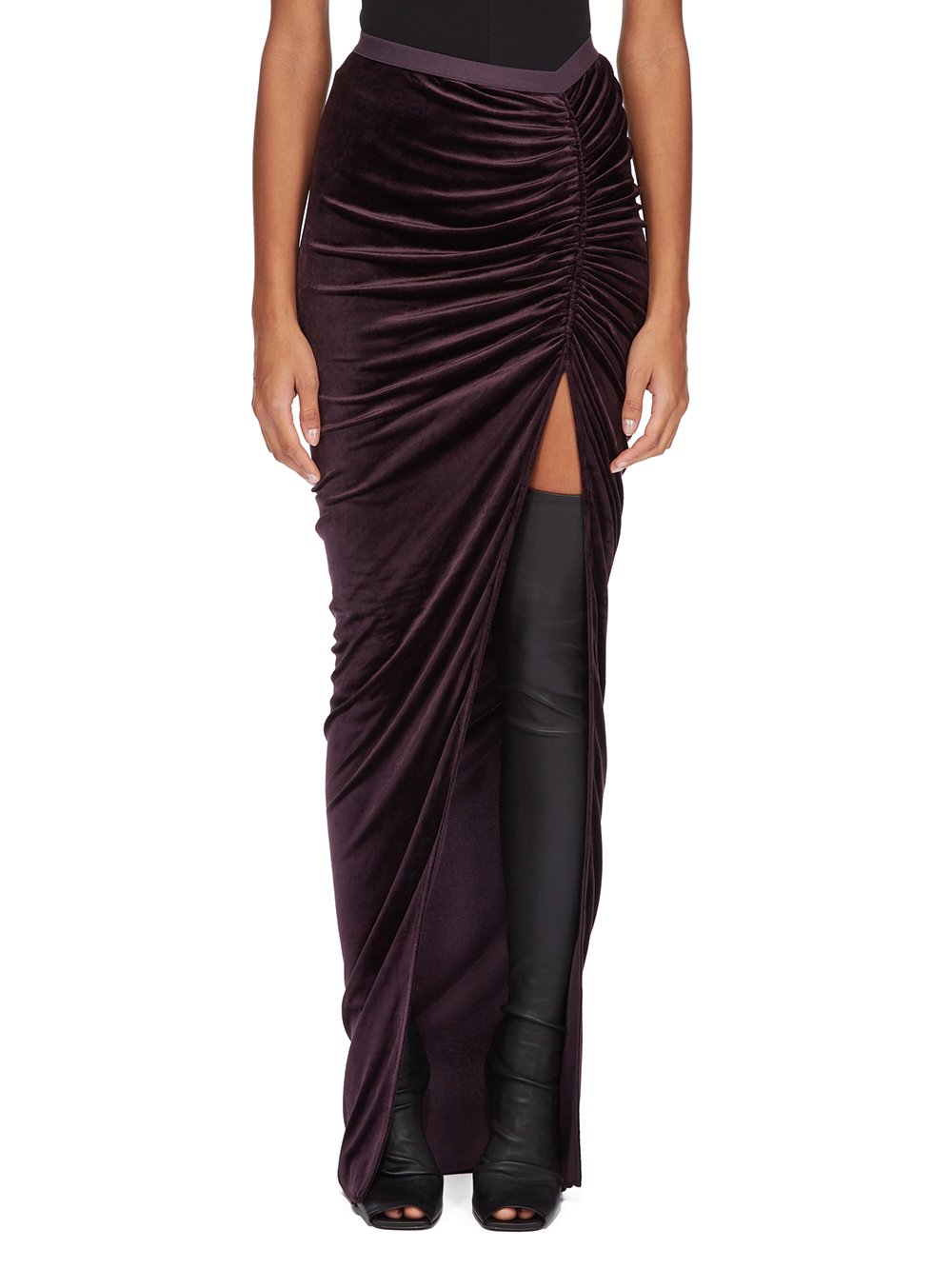 RICK OWENS LILIES FW23 LUXOR SVITA SKIRT IN DEEP PURPLE VELVET JERSEY