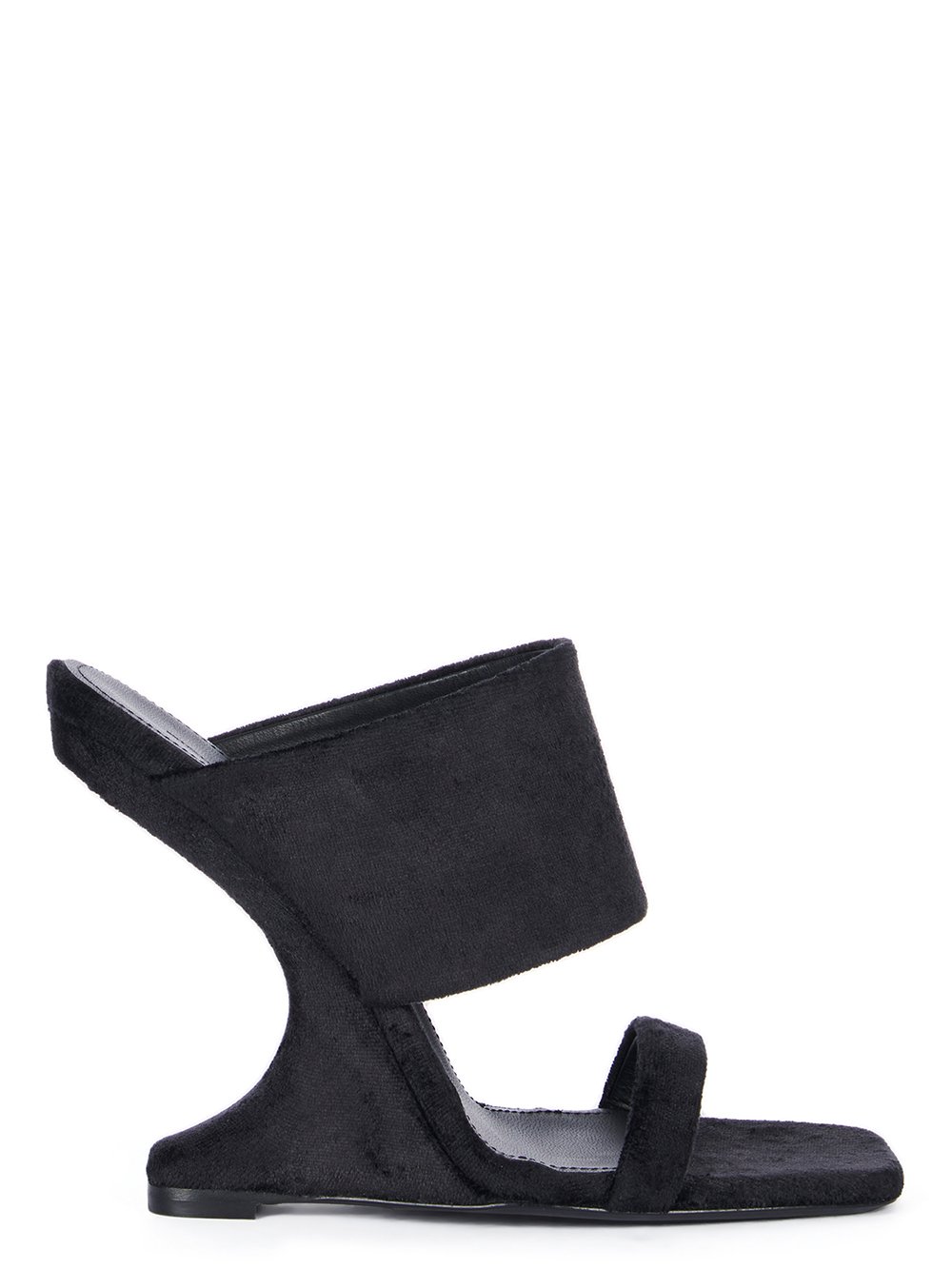 RICK OWENS FW23 LUXOR CANTILEVER 11 SANDAL IN BLACK VELVET JERSEY RICK OWENS FW23 LUXOR CANTILEVER 11 SANDAL IN BLACK VELVET JERSEY