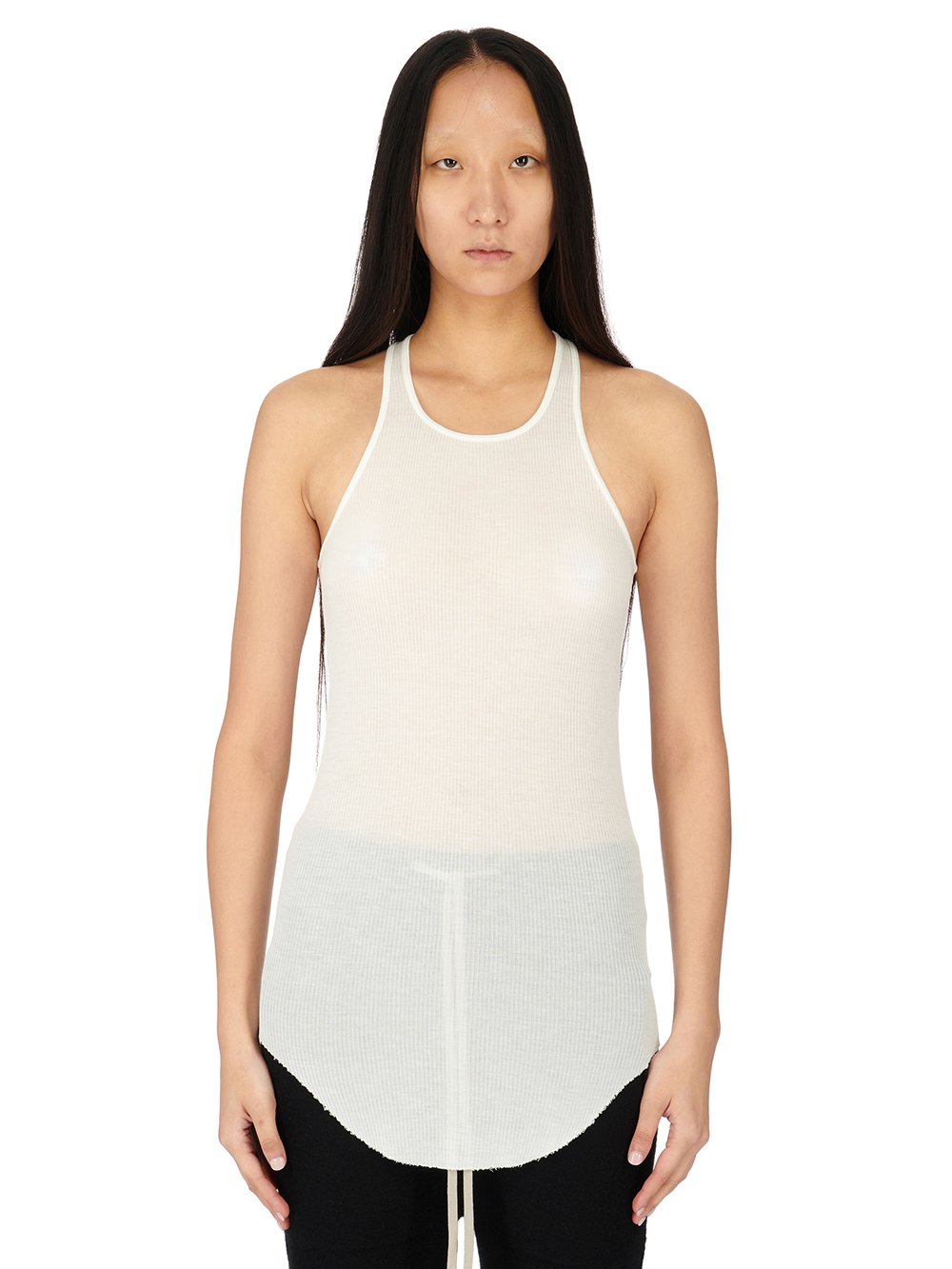 RICK OWENS FW23 LUXOR BASIC RIB TANK IN MILK WHITE VISCOSE SILK RIB JERSEY