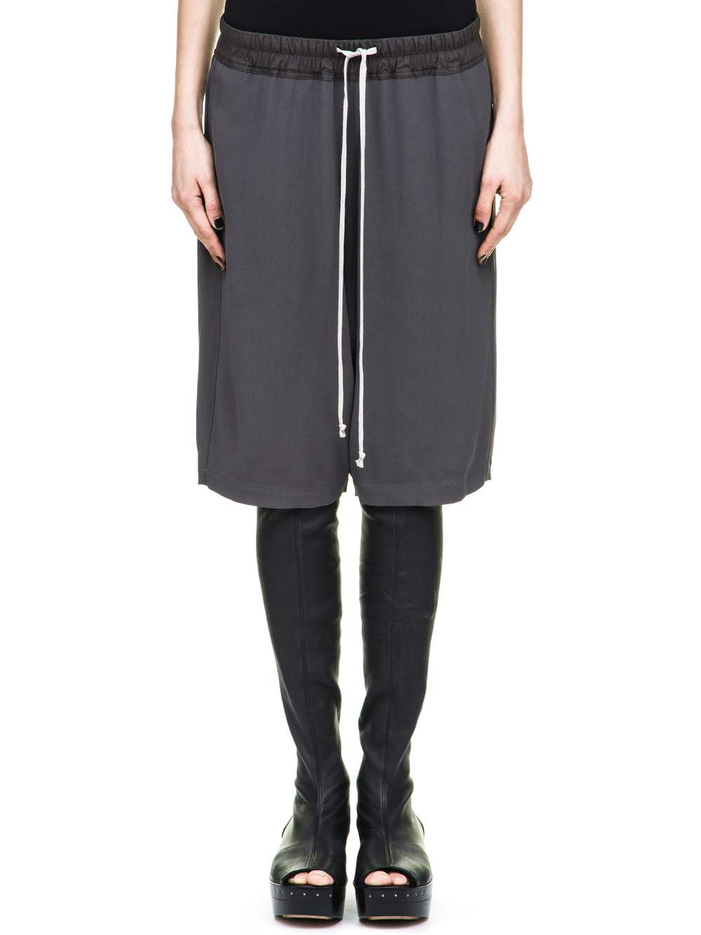 RICK OWENS FOREVER PODS SHORTS IN DARK DUST CADY CREPE
