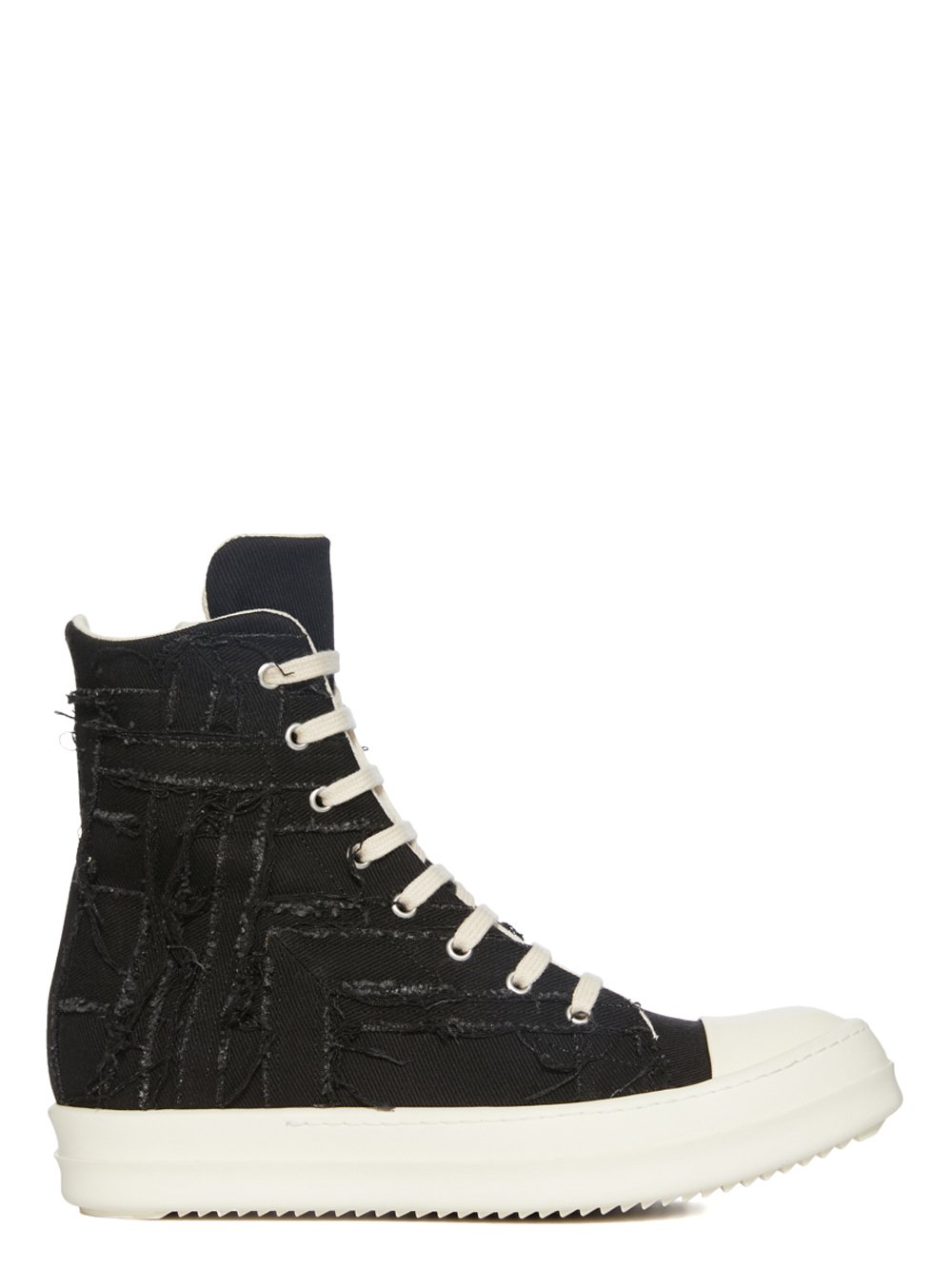 DRKSHDW FW23 LUXOR SLASHED SNEAKS IN BLACK AND MILK 13OZ SLASH DENIM