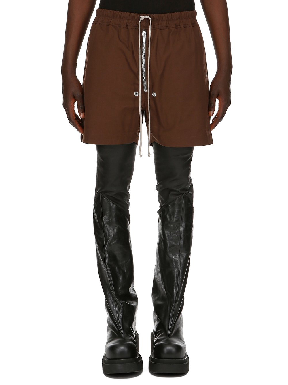 RICK OWENS FW23 LUXOR BELA BOXERS IN BROWN HEAVY COTTON POPLIN