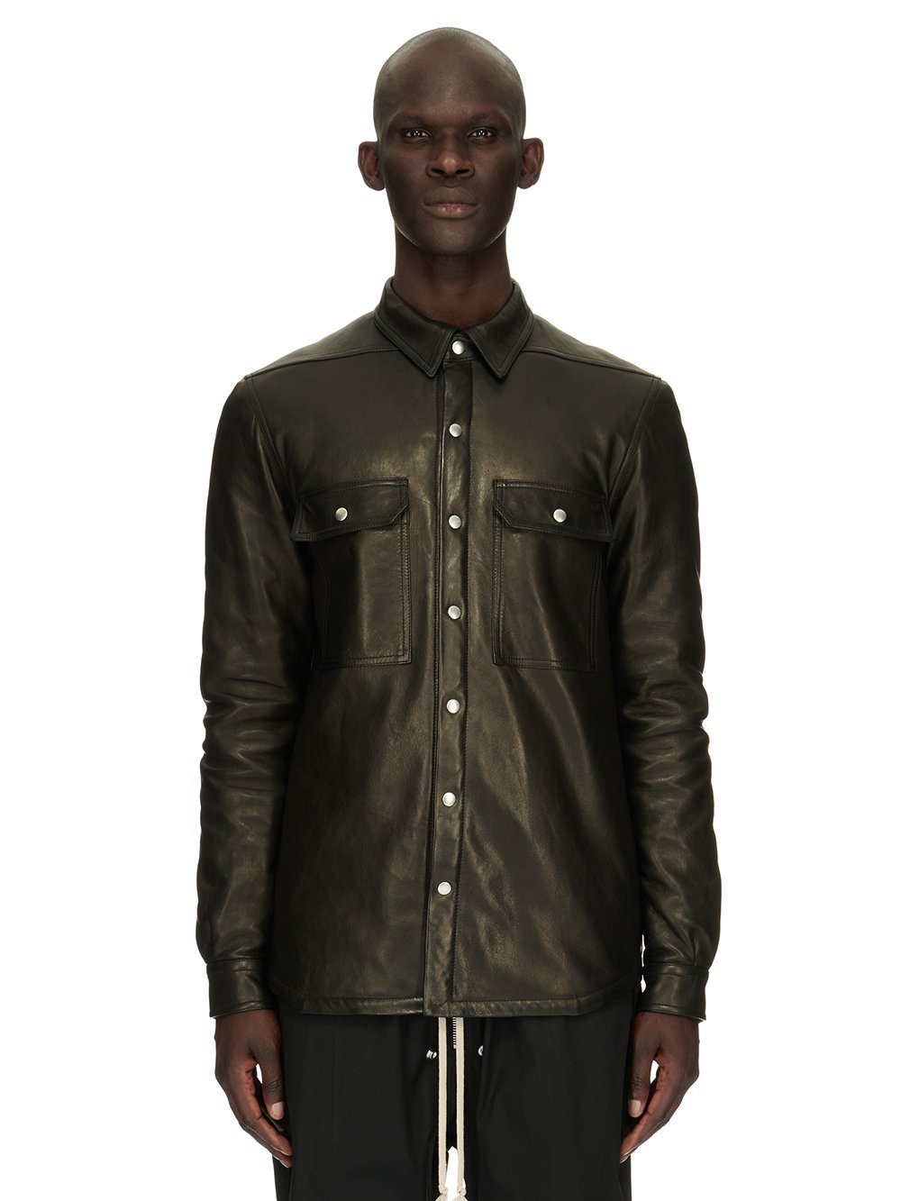 RICK OWENS FW23 LUXOR OUTERSHIRT IN BLACK VEG NAPPA LAMB