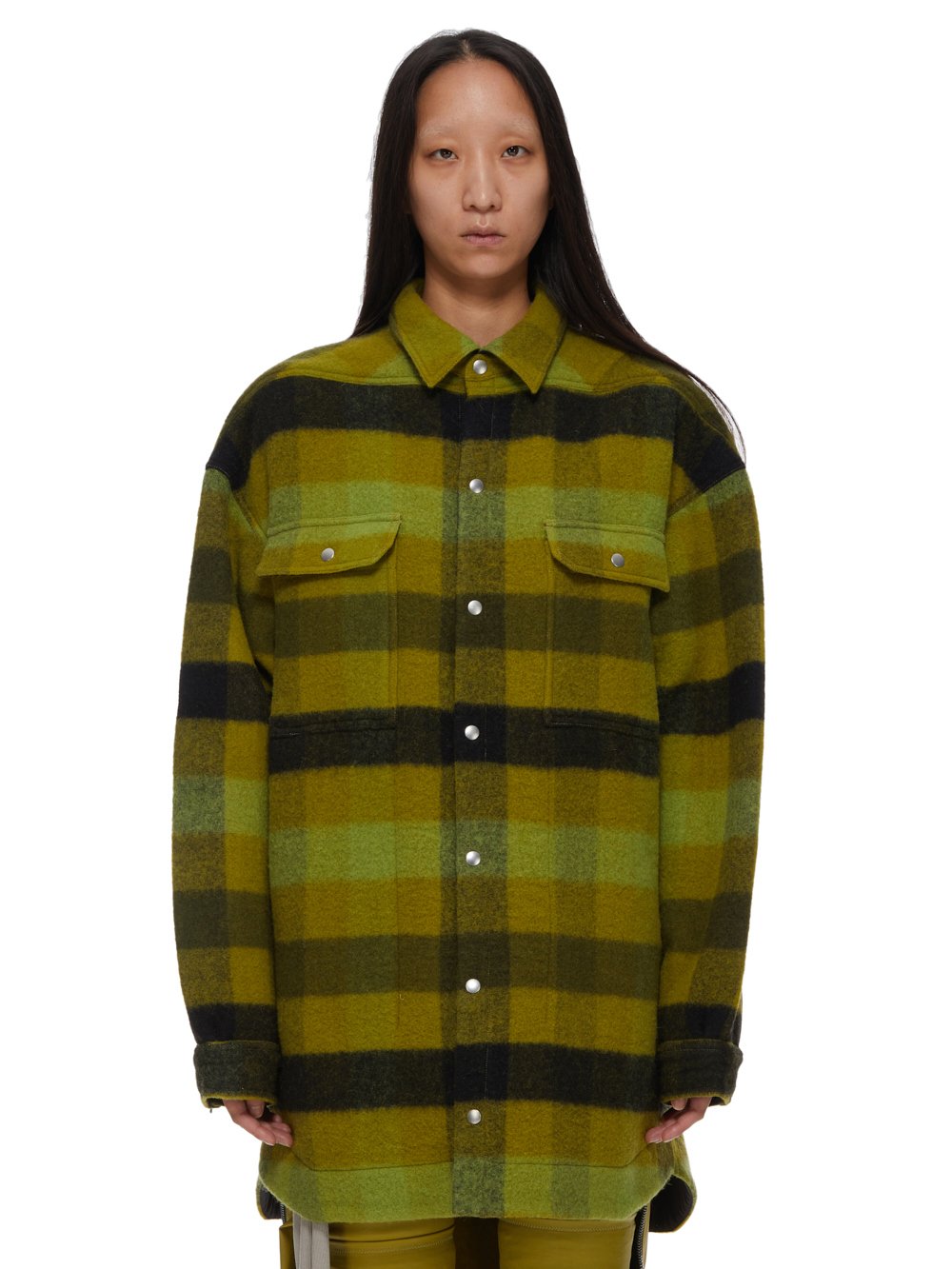 RICK OWENS FW23 LUXOR OVERSIZED OUTERSHIRT IN ACID BOILED WOOL PLAID