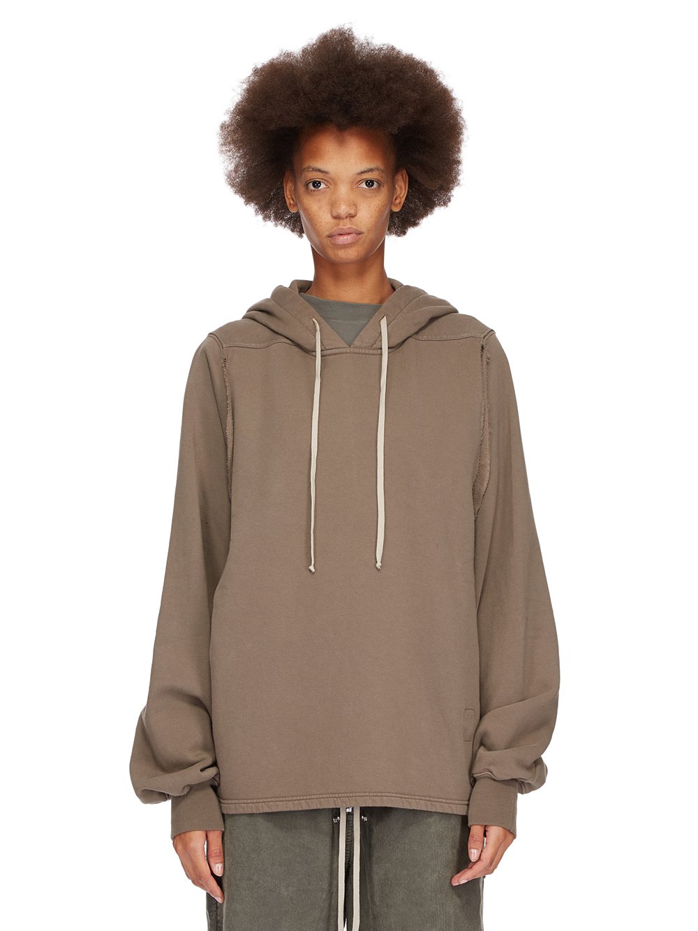 DRKSHDW FW23 LUXOR CAPE SLEEVE JUMBO HOODIE IN DUST FURKA HEAVY SWEATSHIRT