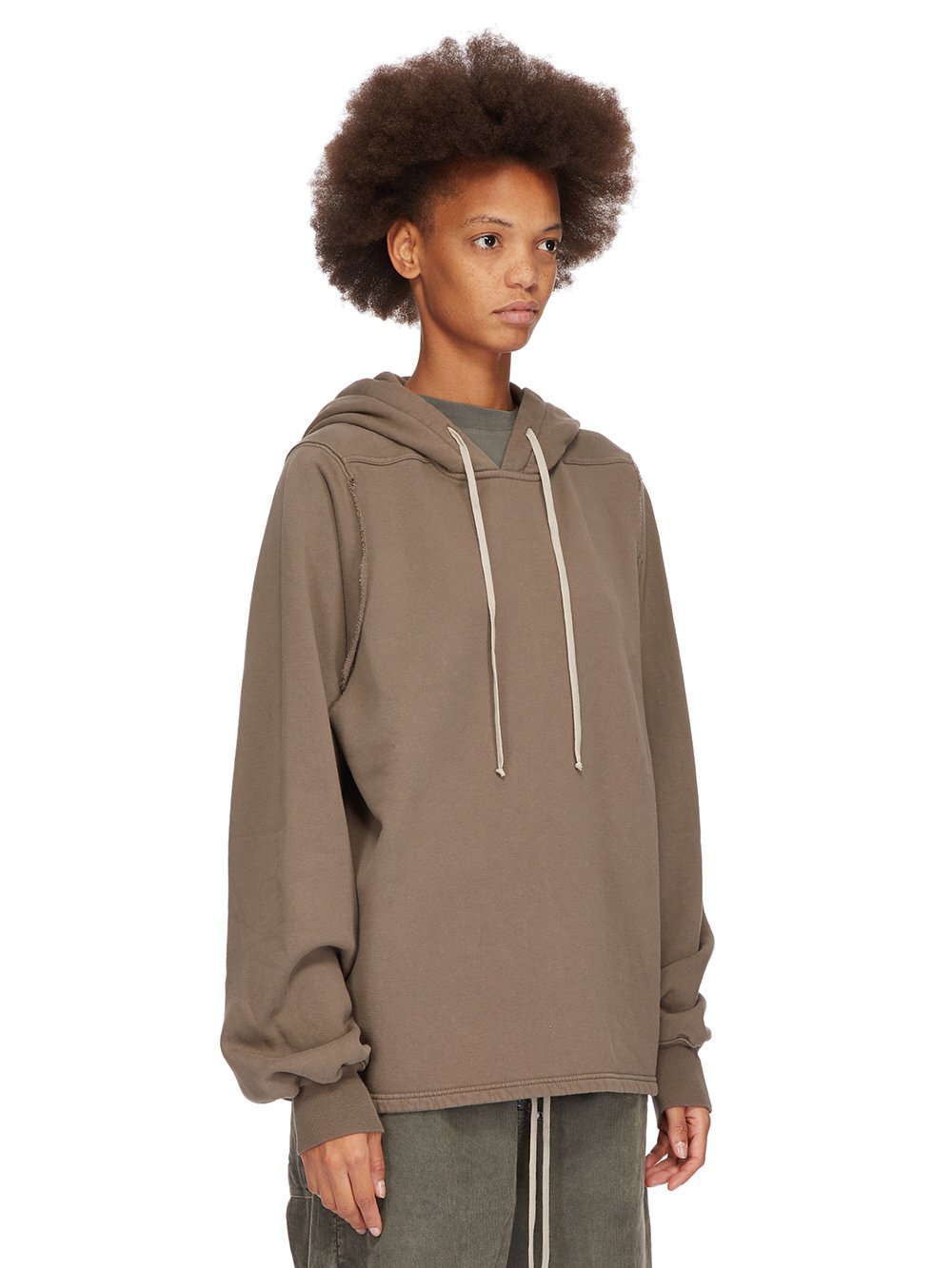 DRKSHDW FW23 LUXOR CAPE SLEEVE JUMBO HOODIE IN DUST FURKA HEAVY SWEATSHIRT