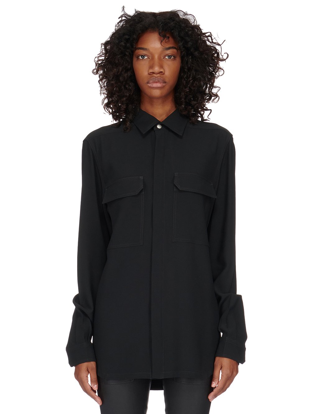 RICK OWENS FW23 LUXOR OUTERSHIRT IN BLACK  HEAVY CADY 