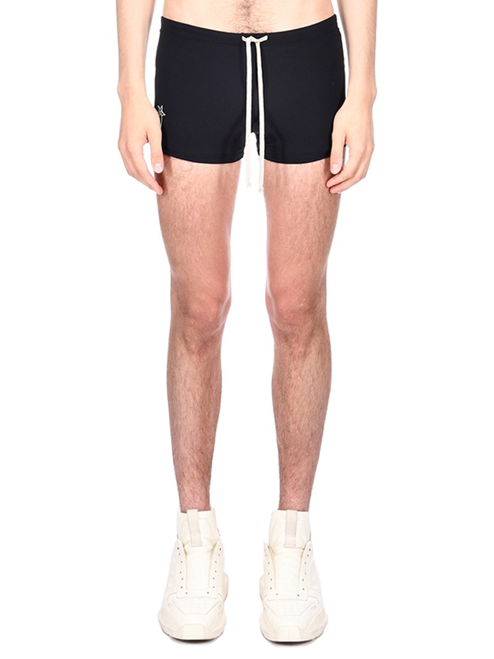 CHAMPION X RICK OWENS SWIM TRUNK IN BLACK RECYCLED NYLON SWIMWEAR JERSEY