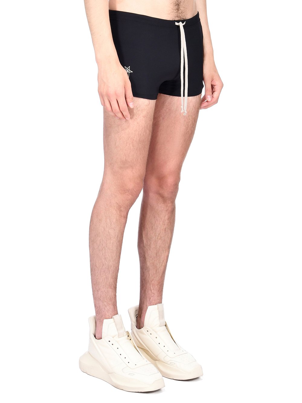 CHAMPION X RICK OWENS SWIM TRUNK IN BLACK RECYCLED NYLON SWIMWEAR JERSEY