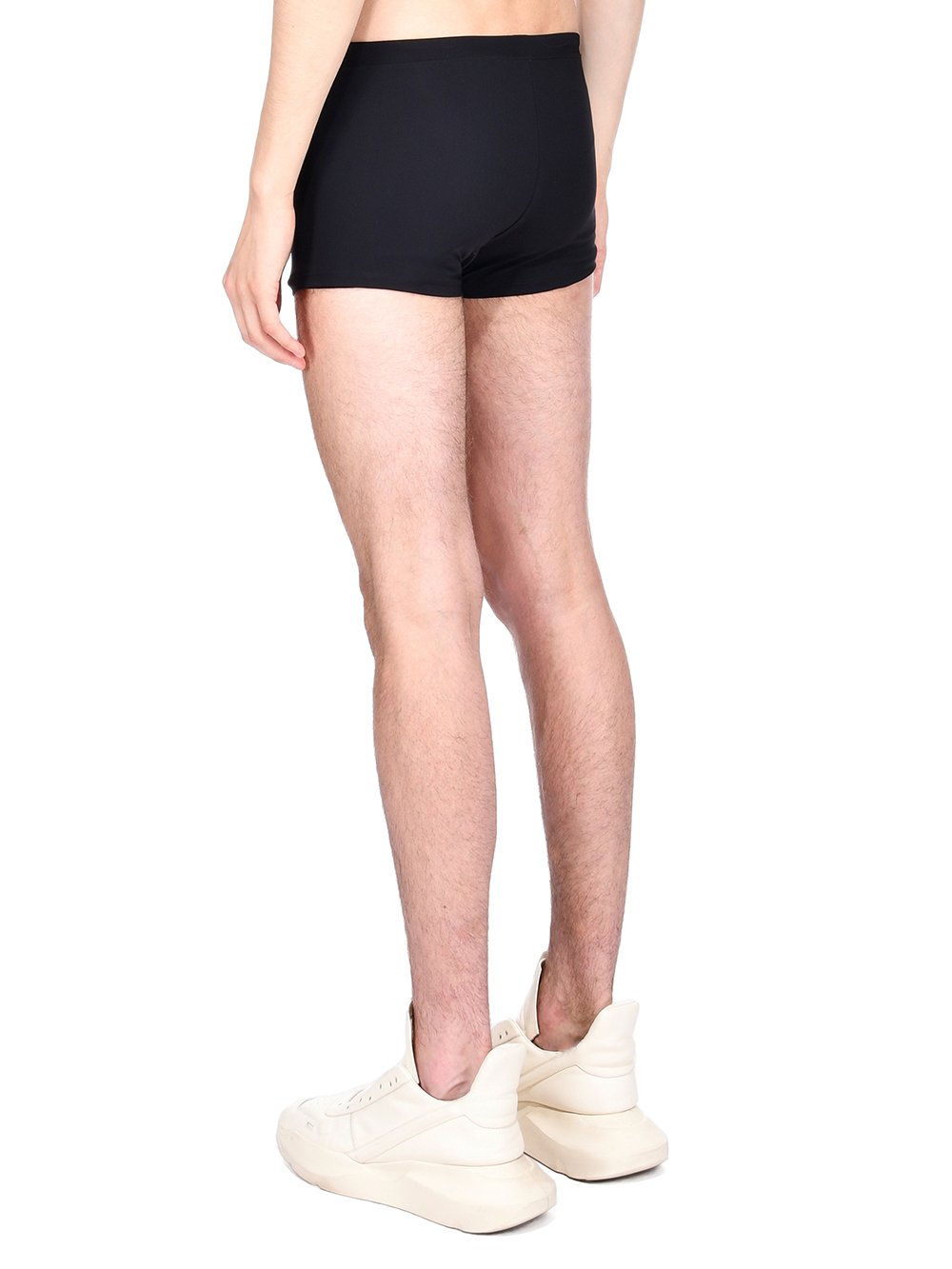 CHAMPION X RICK OWENS SWIM TRUNK IN BLACK RECYCLED NYLON SWIMWEAR JERSEY