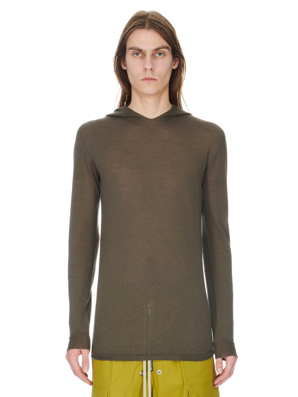 RICK OWENS FW23 LUXOR LS HOODY IN DUST LIGHTWEIGHT RASATO KNIT