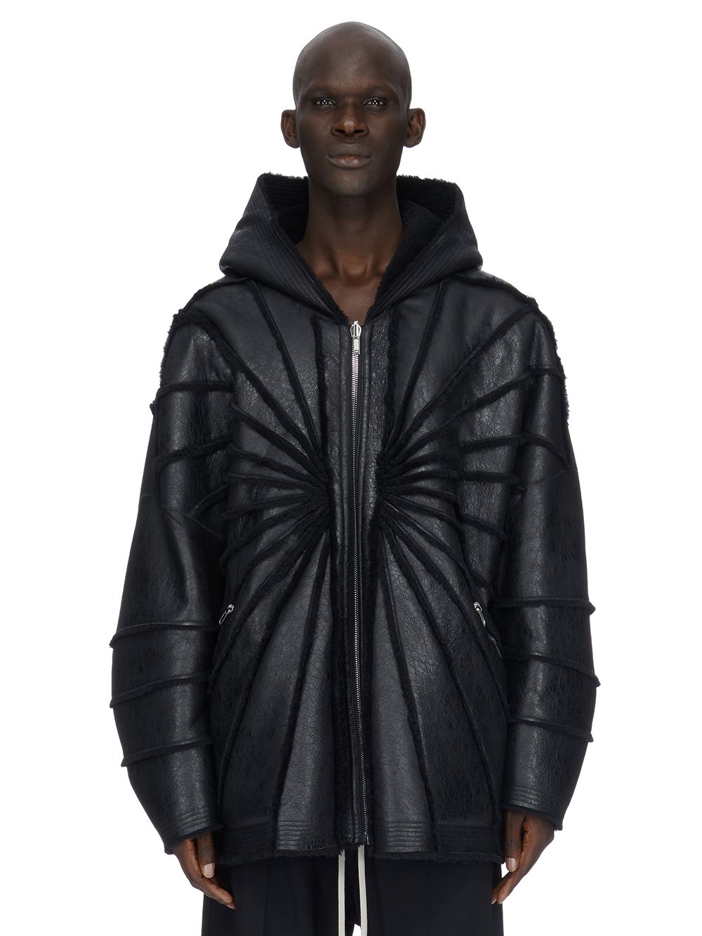 RICK OWENS FW23 LUXOR JUMBO HOODED PETER IN BLACK BUTTER LAMB SHEARLING RADIANCE