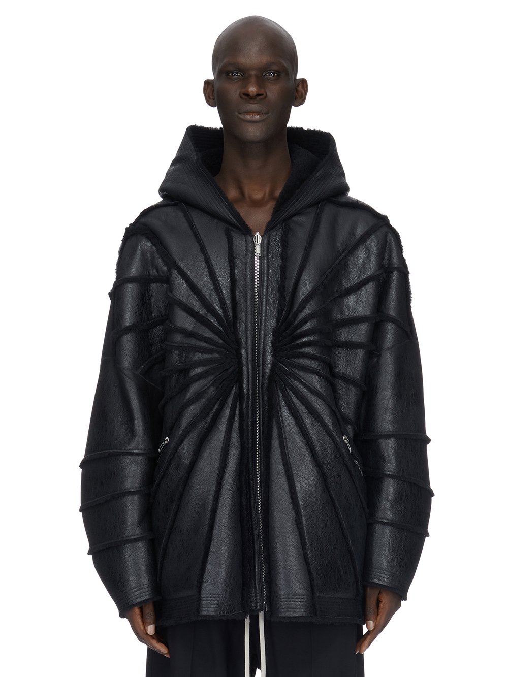 RICK OWENS FW23 LUXOR JUMBO HOODED PETER IN BLACK BUTTER LAMB SHEARLING RADIANCE RICK OWENS FW23 LUXOR JUMBO HOODED PETER IN BLACK BUTTER LAMB SHEARLING RADIANCE