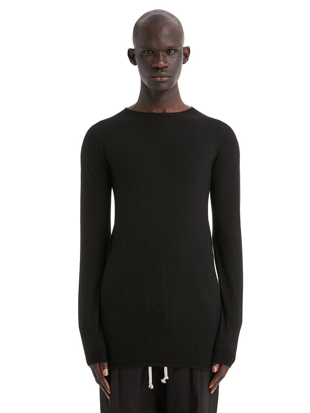 RICK OWENS FOREVER BIKER LEVEL ROUND NECK SWEATER IN BLACK LIGHTWEIGHT RASATO KNIT RICK OWENS FOREVER BIKER LEVEL ROUND NECK SWEATER IN BLACK LIGHTWEIGHT RASATO KNIT
