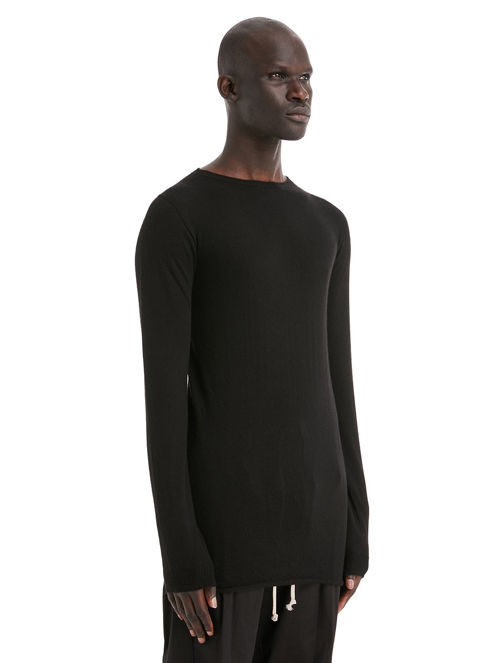 RICK OWENS FOREVER BIKER LEVEL ROUND NECK SWEATER IN BLACK  LIGHTWEIGHT RASATO KNIT