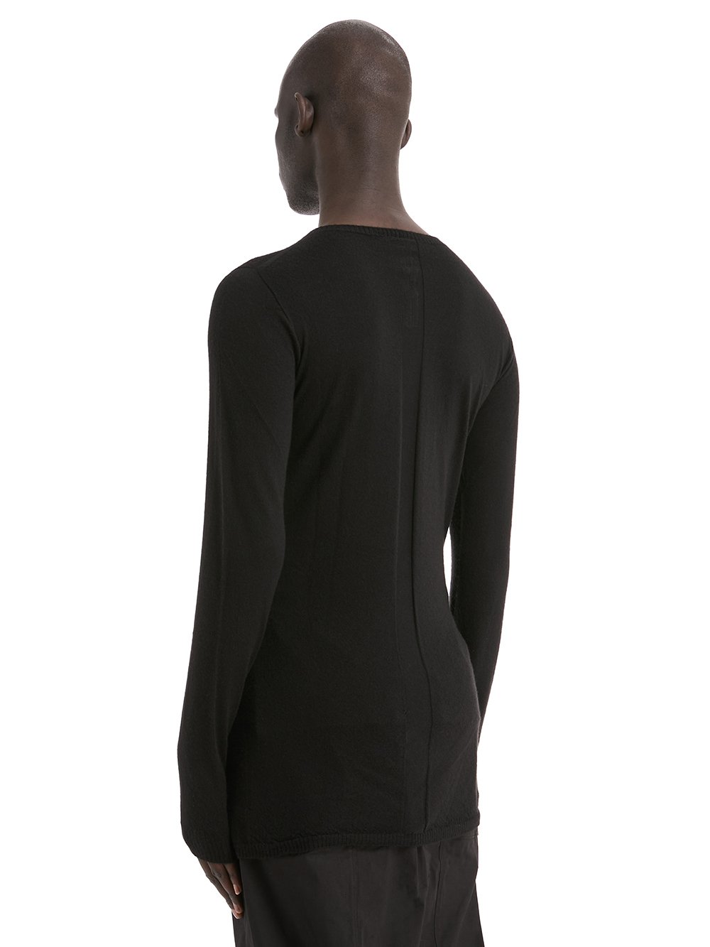 RICK OWENS FOREVER BIKER LEVEL ROUND NECK SWEATER IN BLACK  LIGHTWEIGHT RASATO KNIT