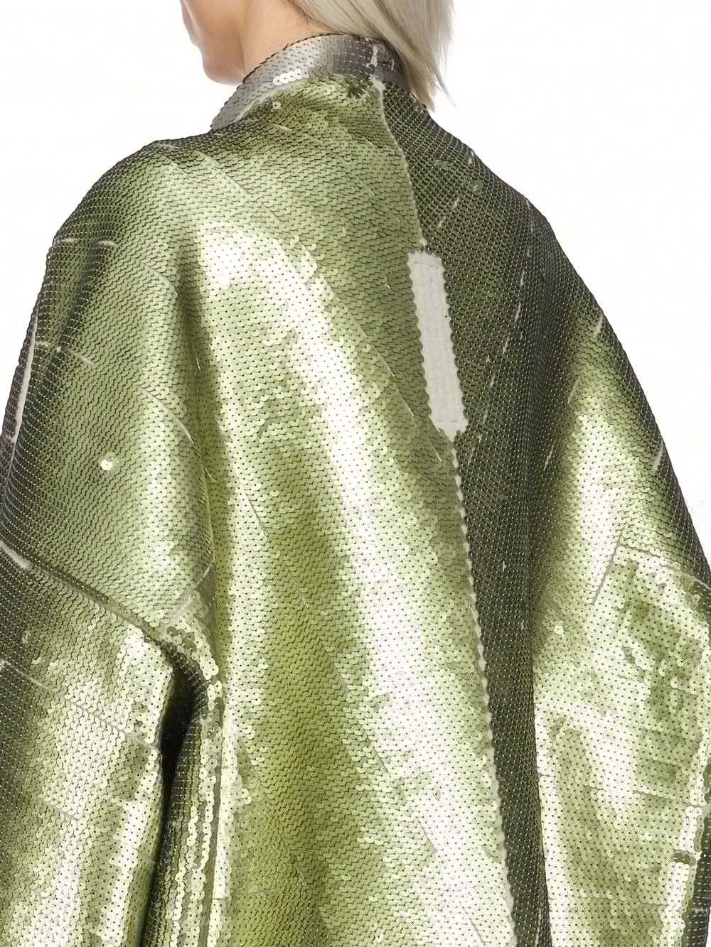 RICK OWENS FW23 LUXOR RUNWAY SEQUINNED BEACH JKT IN PEARL AND ACID RADIANCE SEQUIN EMBROIDERED BOILED WOOL