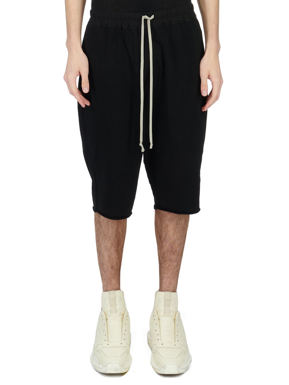RICK OWENS FW23 LUXOR DRK SHORTS IN BLACK COMPACT HEAVY COTTON JERSEY
