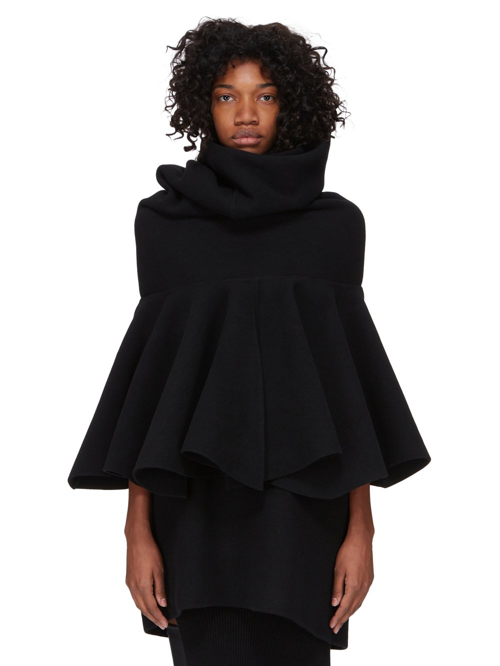 RICK OWENS FW23 LUXOR RUNWAY COWL FULL CAPE CROPPED IN BLACK DOUBLE CASHMERE