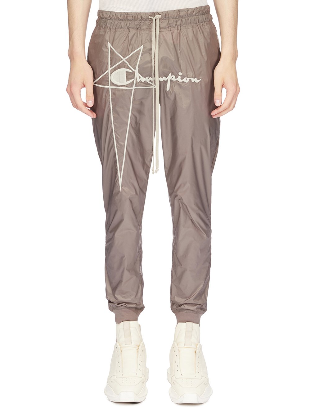 CHAMPION X RICK OWENS JOGGERS IN DUST GREY RECYCLED NYLON