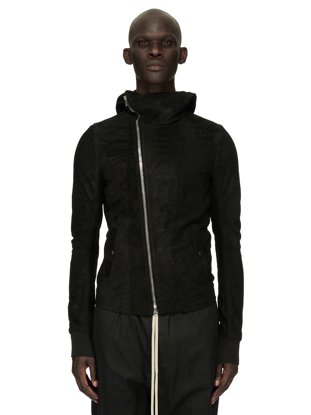 RICK OWENS FOREVER BULLET JACKET IN BLACK BLISTER LAMB LEATHER