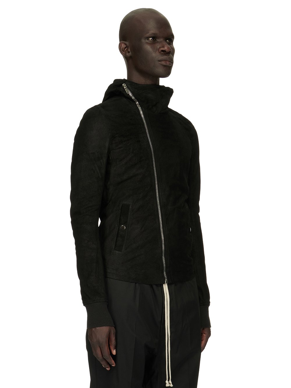 RICK OWENS FOREVER BULLET JACKET IN BLACK BLISTER LAMB LEATHER