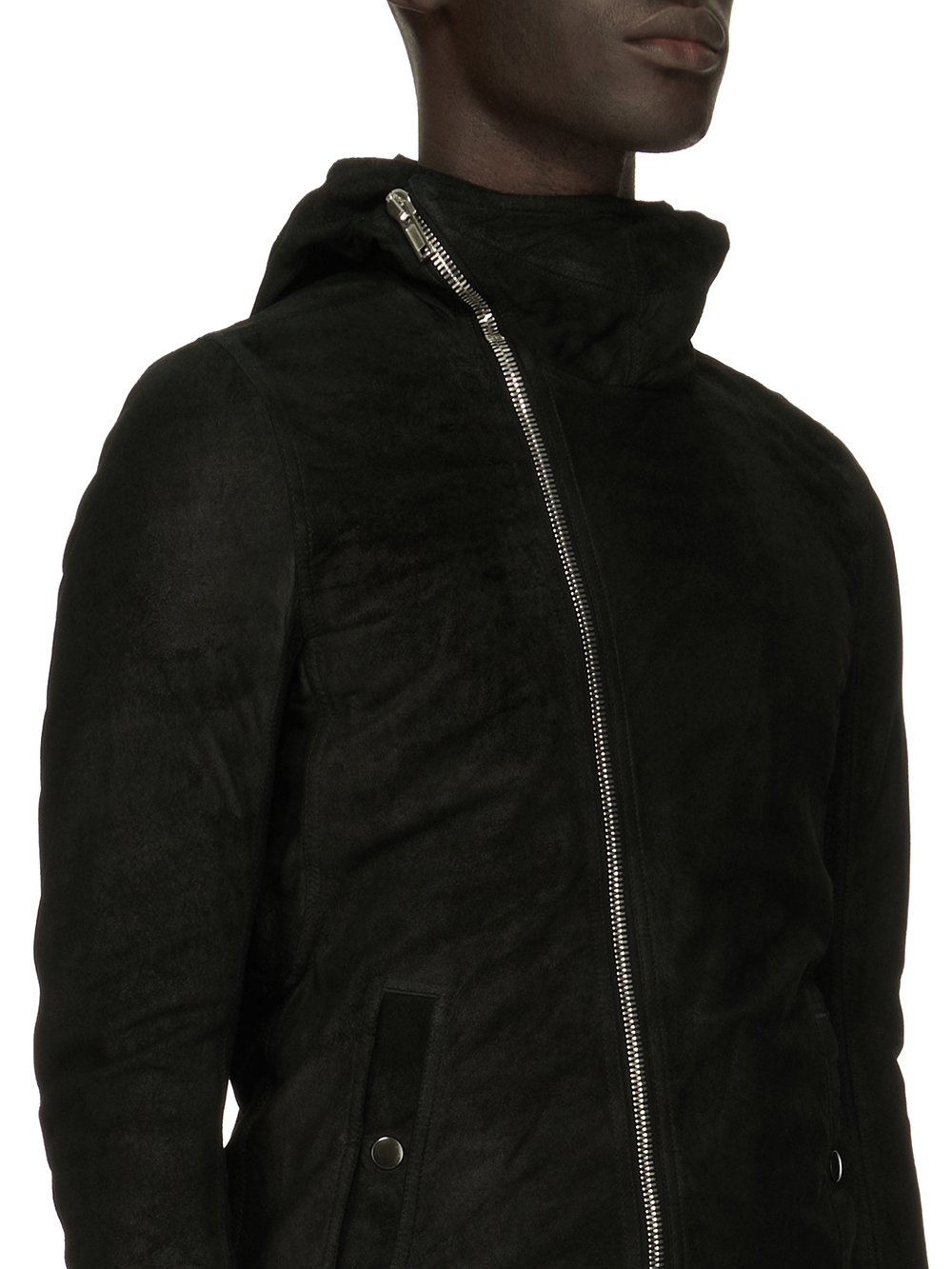 RICK OWENS FOREVER BULLET JACKET IN BLACK BLISTER LAMB LEATHER