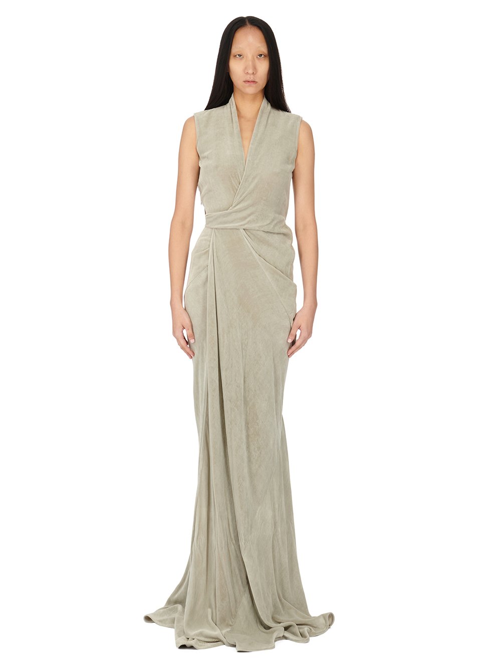 RICK OWENS FW23 LUXOR SL LONG WRAP GOWN IN PEARL VELVET