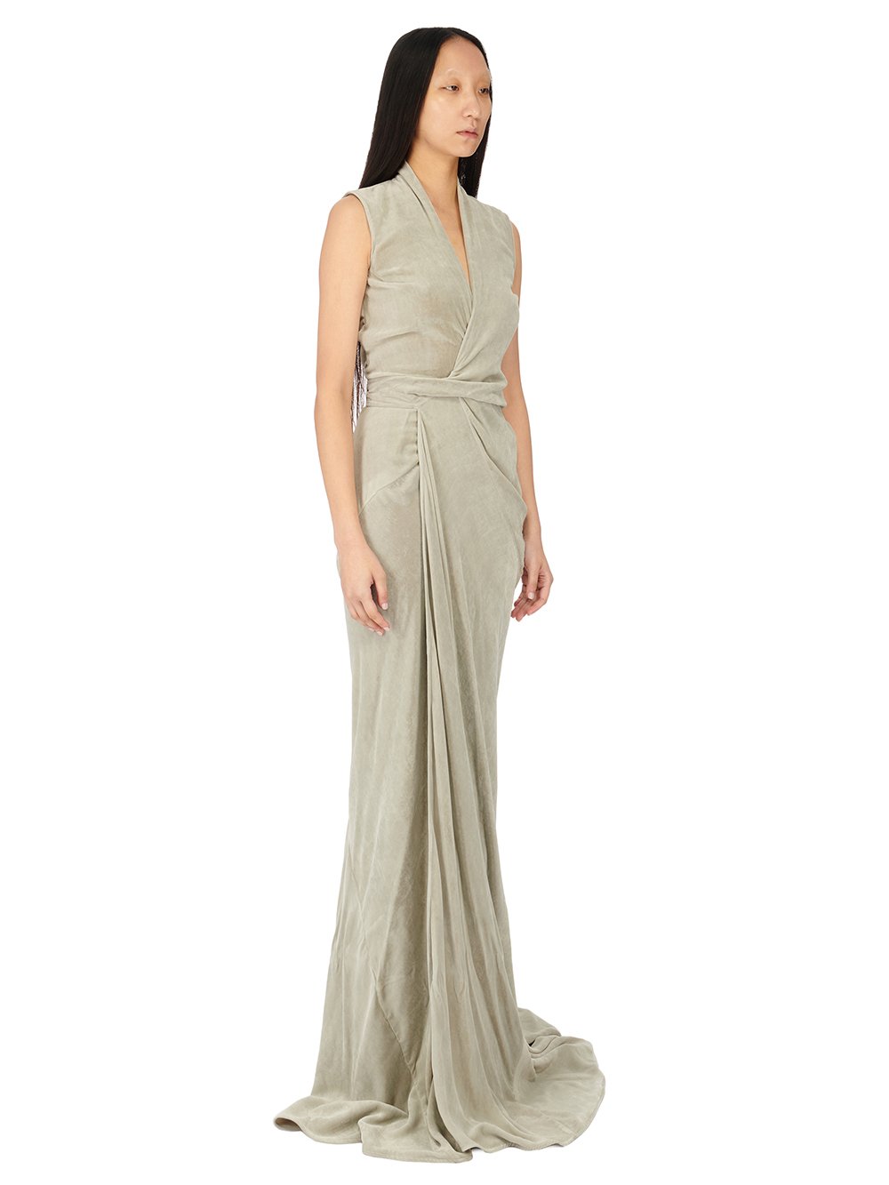 RICK OWENS FW23 LUXOR SL LONG WRAP GOWN IN PEARL VELVET