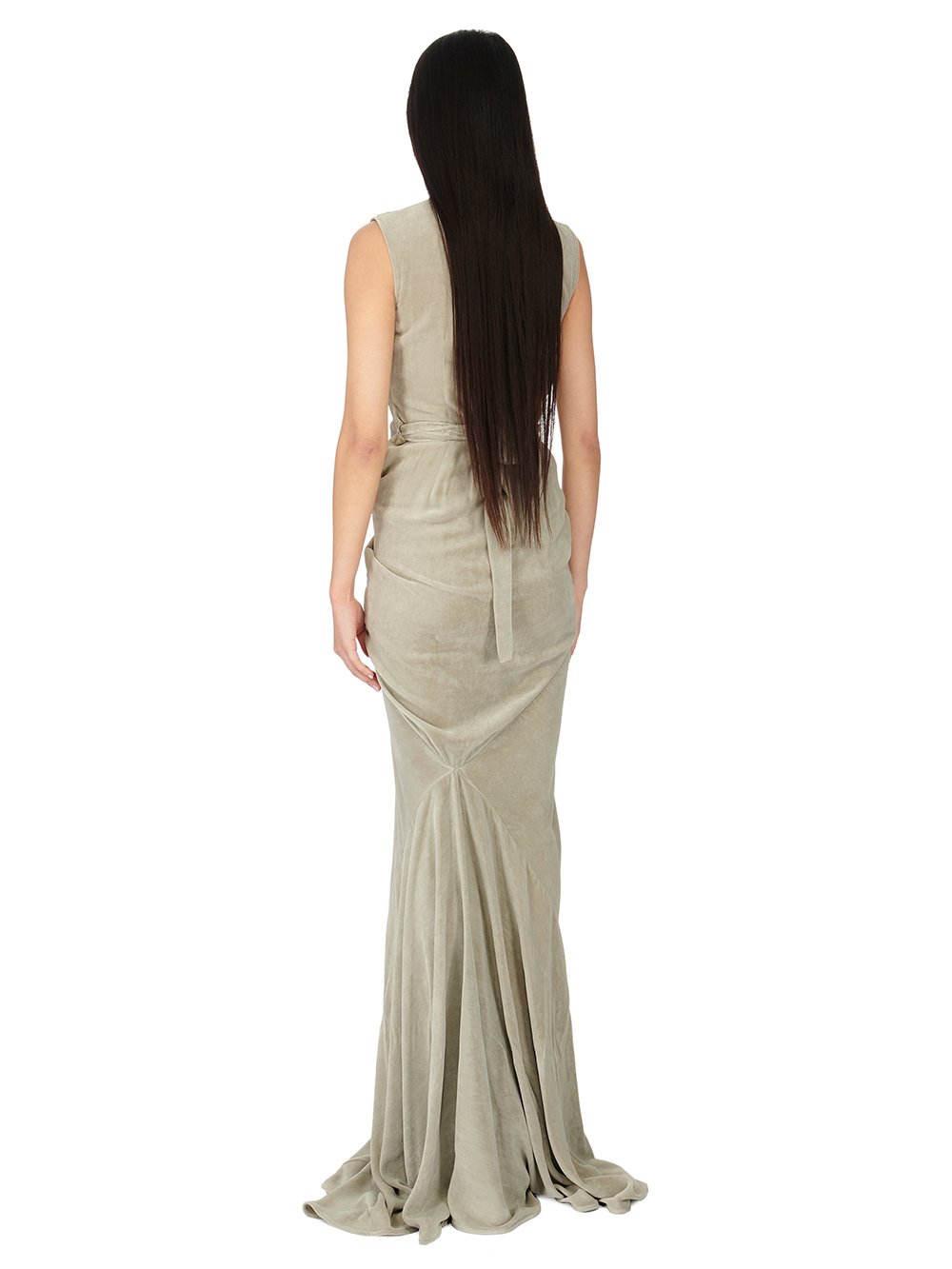 RICK OWENS FW23 LUXOR SL LONG WRAP GOWN IN PEARL VELVET