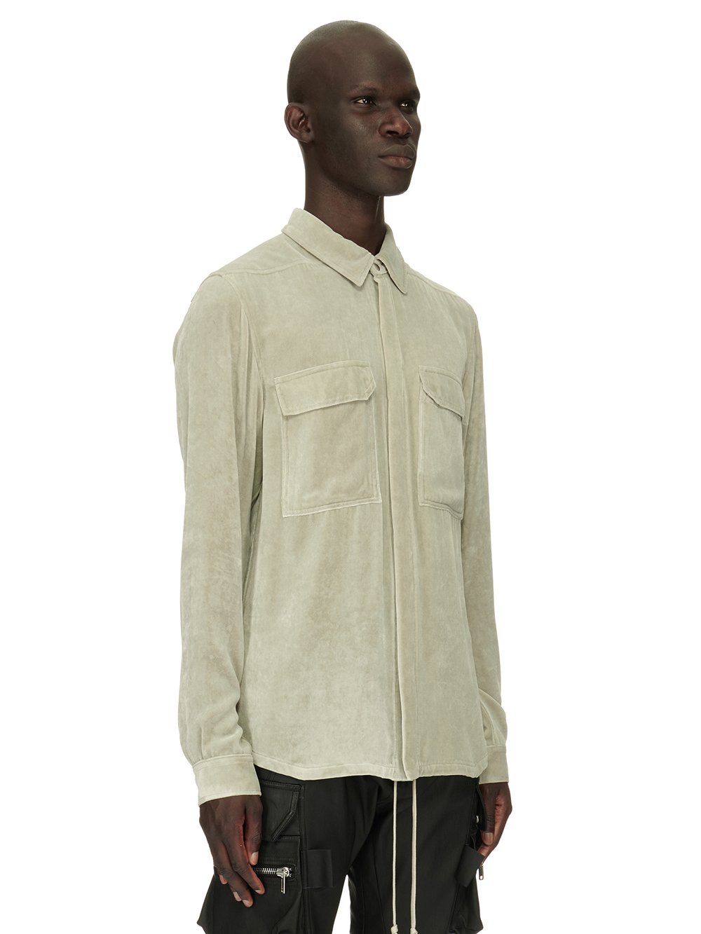 RICK OWENS FW23 LUXOR OUTERSHIRT IN PEARL VELVET