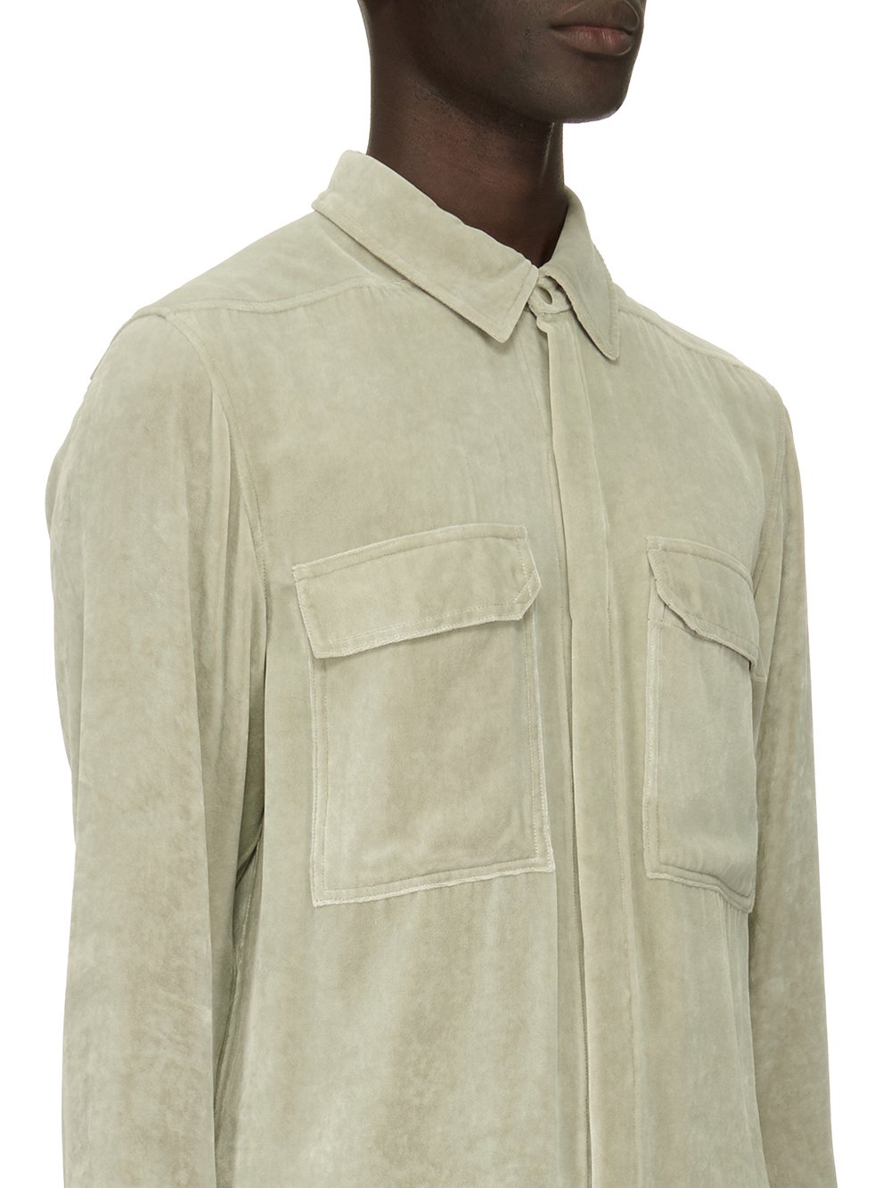 RICK OWENS FW23 LUXOR OUTERSHIRT IN PEARL VELVET