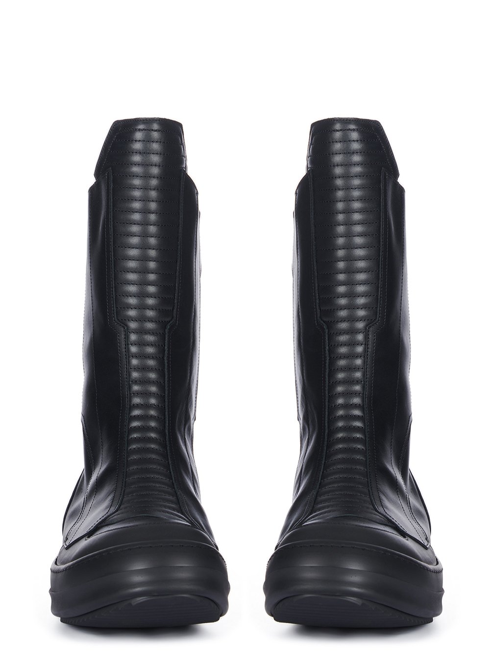 RICK OWENS FW23 LUXOR BIKER SNEAKS IN BLACK CORTINA GREASE CALF LEATHER