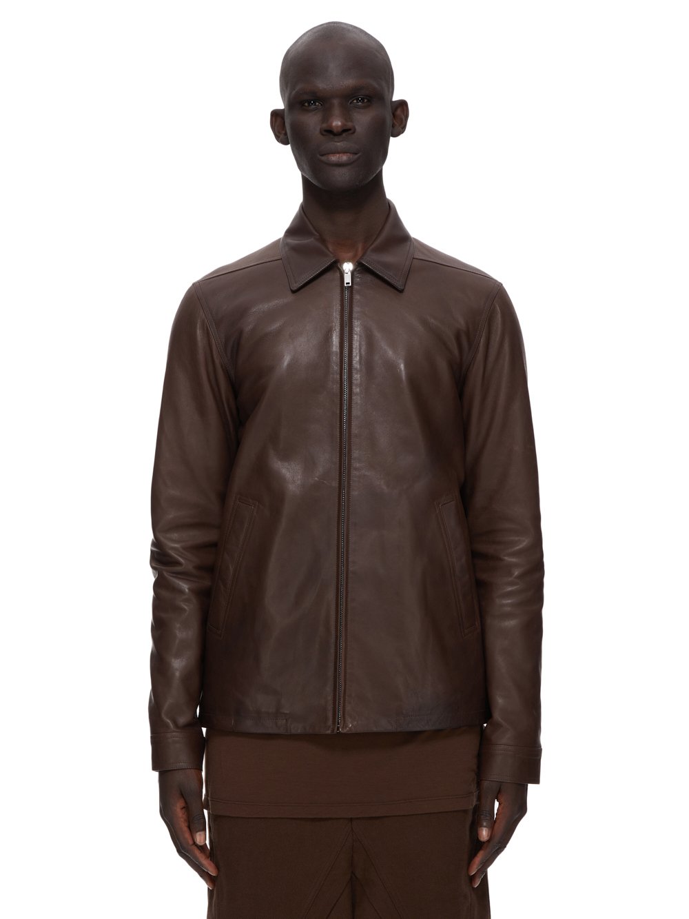 RICK OWENS FW23 LUXOR BRAD JKT IN BROWN VEG NAPPA LAMB