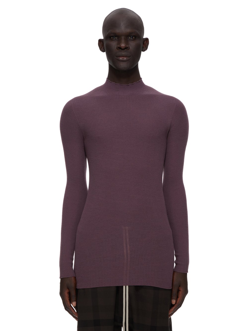 RICK OWENS FW23 LUXOR RIBBED LUPETTO IN AMETHYST PURPLE LIGHTWEIGHT RIBBED KNIT