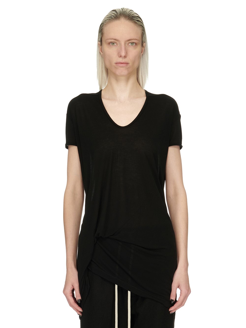 RICK OWENS FW23 LUXOR HIKED T IN BLACK VISCOSE SILK JERSEY