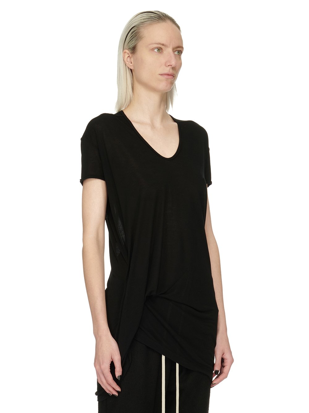 RICK OWENS FW23 LUXOR HIKED T IN BLACK VISCOSE SILK JERSEY