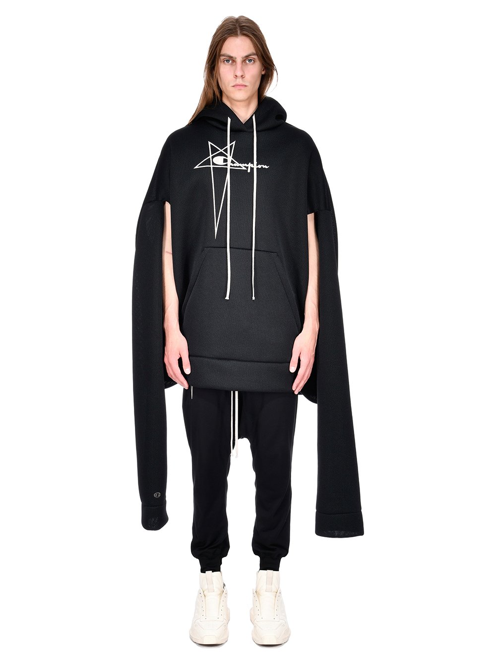 CHAMPION X RICK OWENS FLYPROOF TUNIC IN BLACK RECYCLED 3D MESH