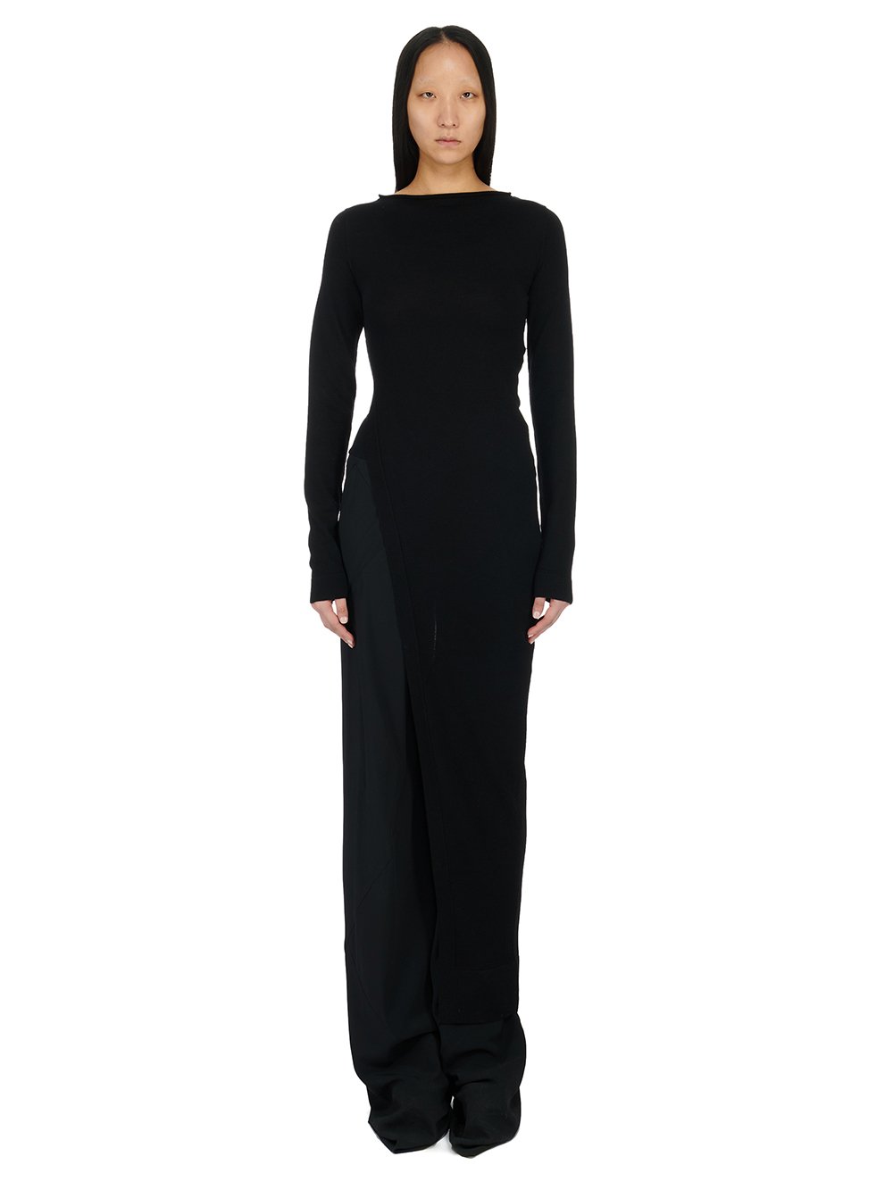 RICK OWENS FW23 LUXOR EASY LONG TOP IN BLACK LIGHTWEIGHT RASATO KNIT