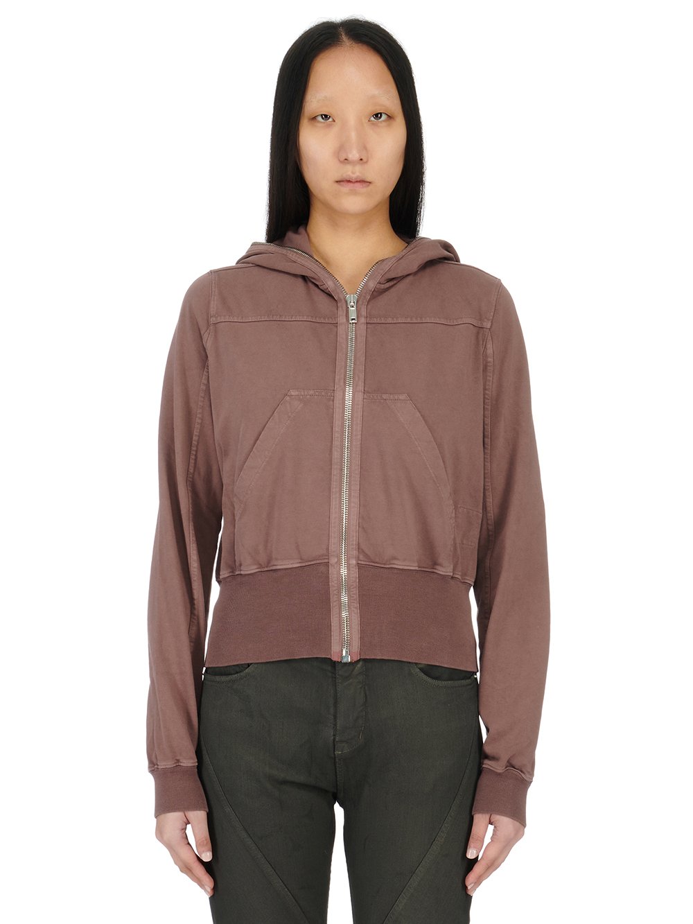 RICK OWENS FW23 LUXOR SMALL GIMP HOODIE IN MAUVE COMPACT HEAVY COTTON JERSEY