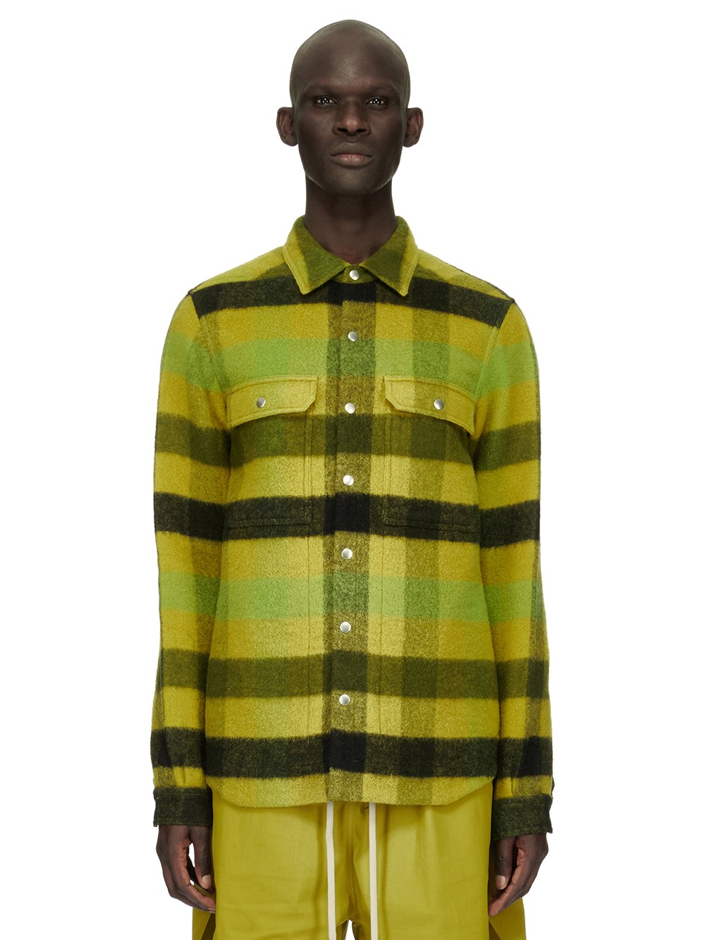RICK OWENS FW23 LUXOR OUTERSHIRT IN ACID BOILED WOOL PLAID